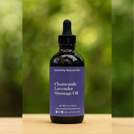 Unwind and treat your skin to the gentle touch of our all-natural Chamomile Lavender Massage Oil.
