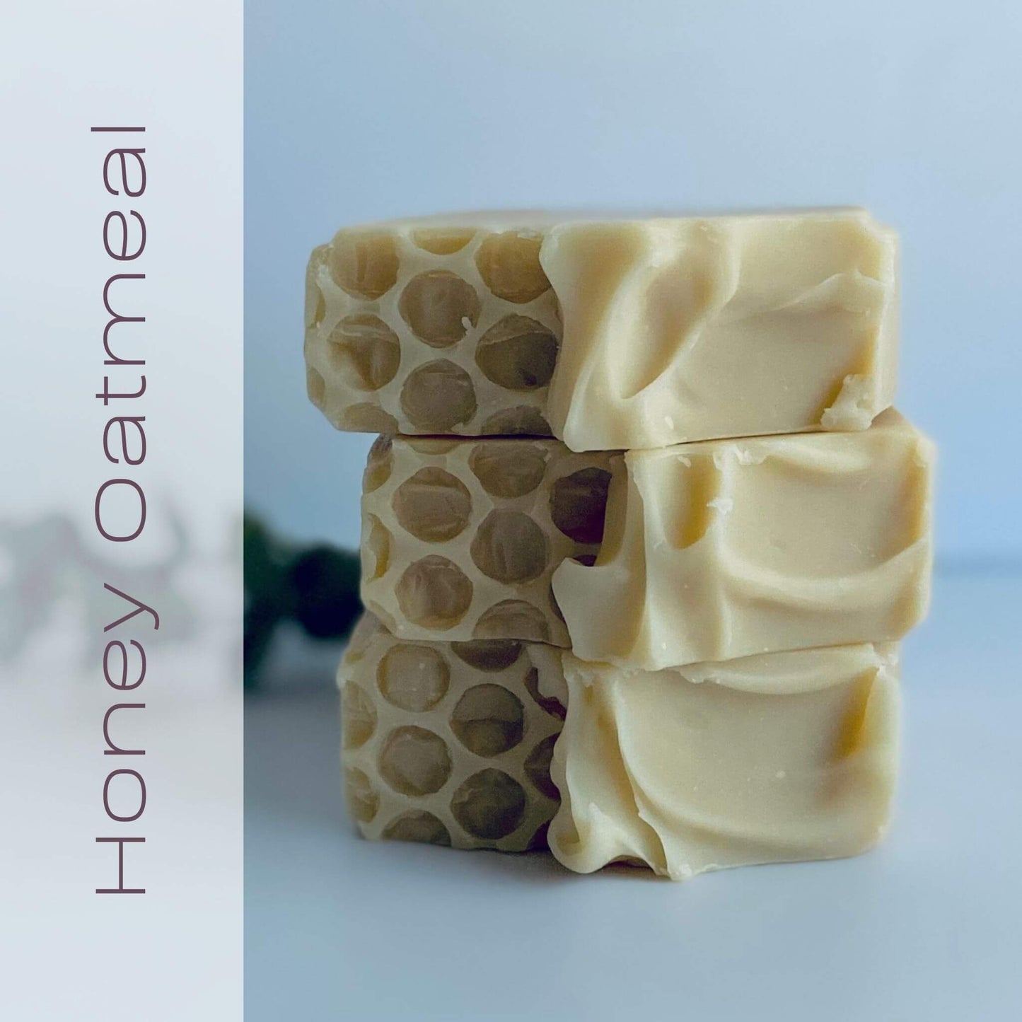 Natural handcrafted honey oatmeal soap, enriched with moisturizing honey and soothing oatmeal for soft and nourished skin.